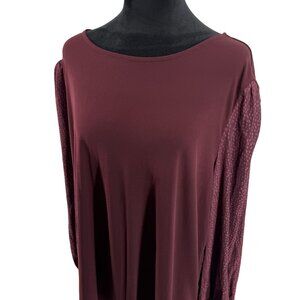 Susan‎ Graver Tunic Top Womens Size 2X Burgundy Stretch Liquid Knit Animal Print